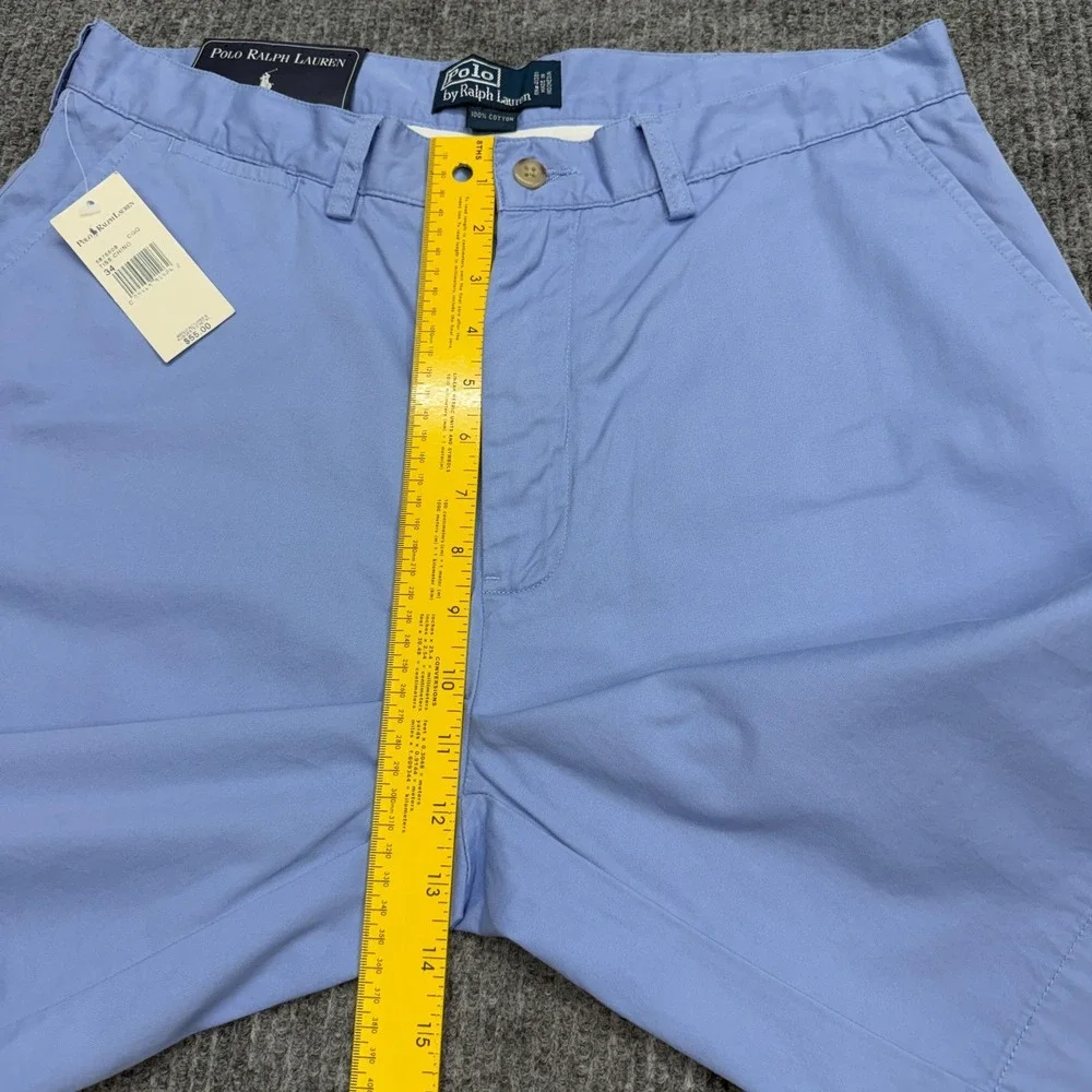 NWT Vtg Polo Ralph Lauren Blue Cotton Flat Front Chino Shorts Mens 34x9.5 Inseam